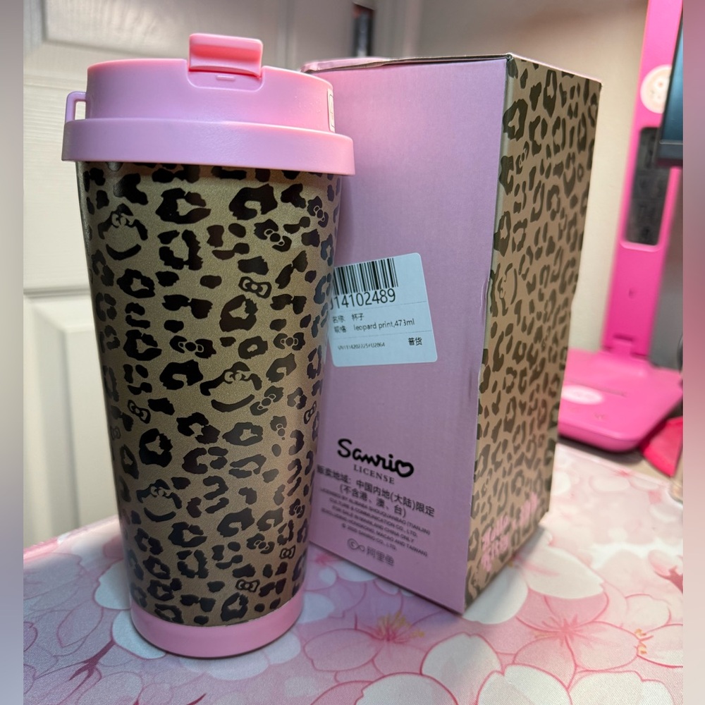 Hello Kitty Leopard Print Stainless Steel Travel Mug + Straw - Picture 2 of 6